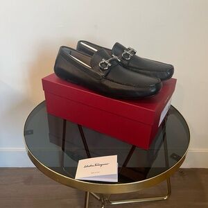 Salvatore Ferragamo Black Leather Slip-On Loafers